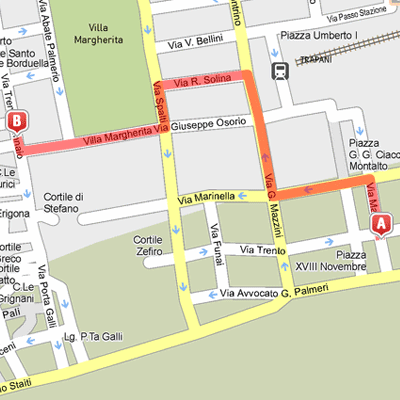 Mappa del percorso dalla Stazione degli autobus